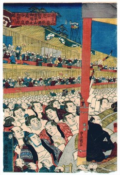 Sumo spectateurs 1853 Utagawa Kunisada japonais Peinture à l'huile